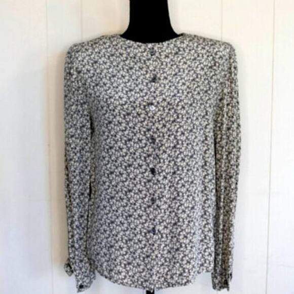 Oscar de la Renta Black/Cream Floral Union Made Ladies Blouse Size 12 - Picture 1 of 11